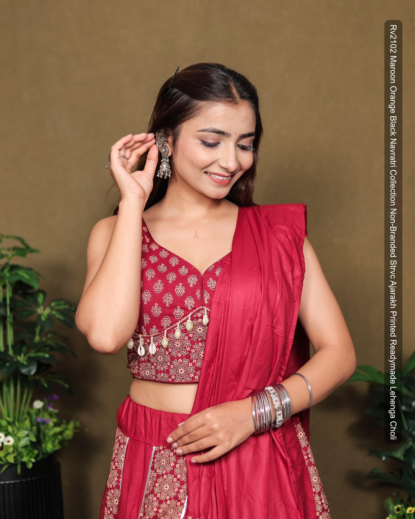 Rv2102 Maroon Orange Black Navratri Collection Non-Branded Strvc Ajarakh Printed Readymade Lehenga Choli