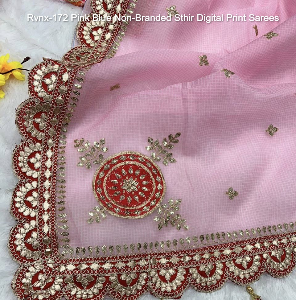 Rvnx-172 Pink Blue Non-Branded Sthir Digital Print Sarees