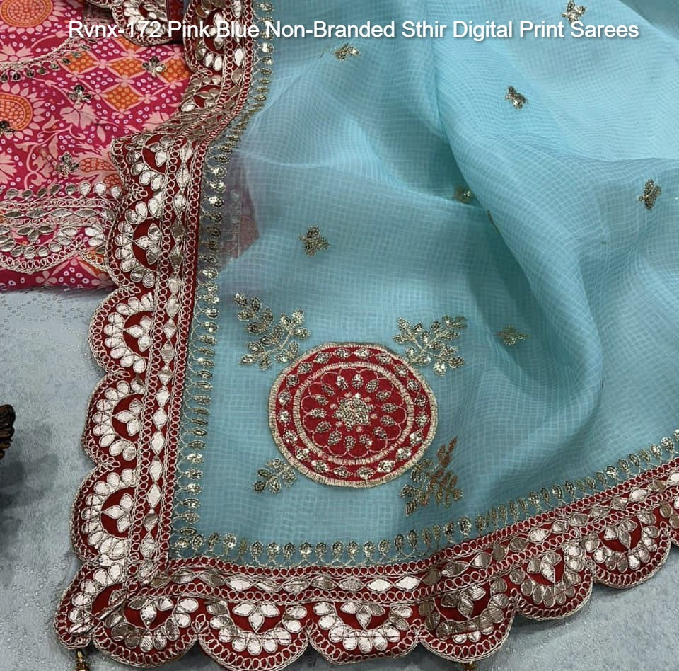 Rvnx-172 Pink Blue Non-Branded Sthir Digital Print Sarees