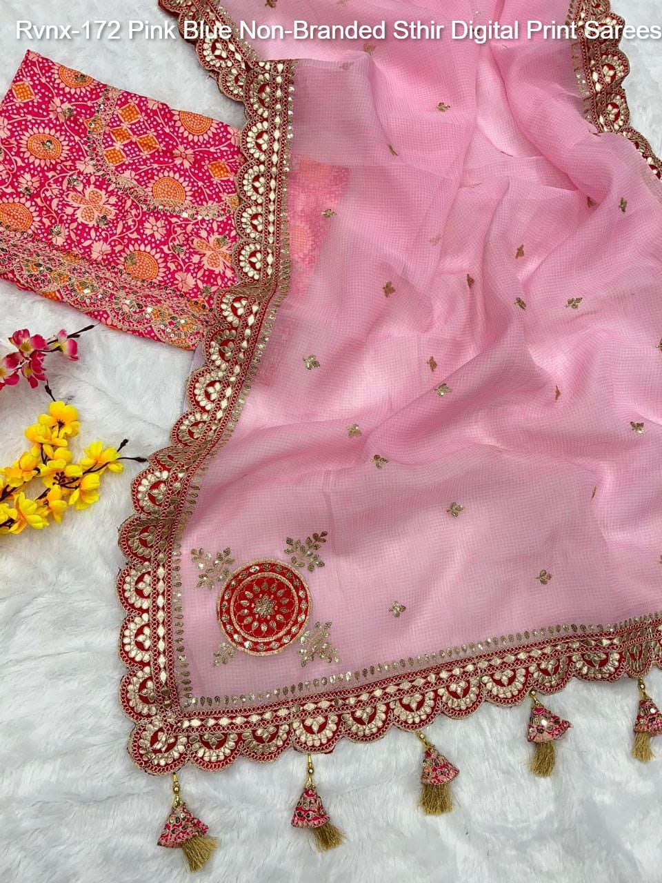 Rvnx-172 Pink Blue Non-Branded Sthir Digital Print Sarees