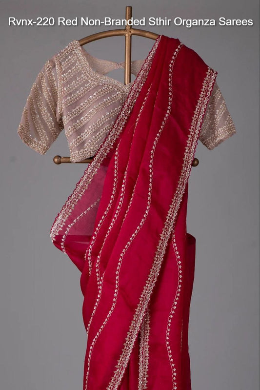 Rvnx-220 Red Non-Branded Sthir Organza Sarees