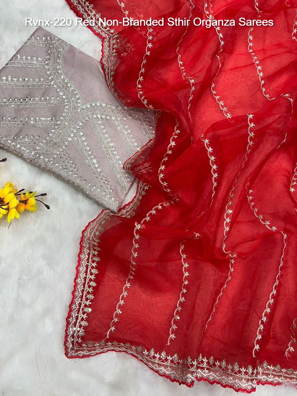 Rvnx-220 Red Non-Branded Sthir Organza Sarees