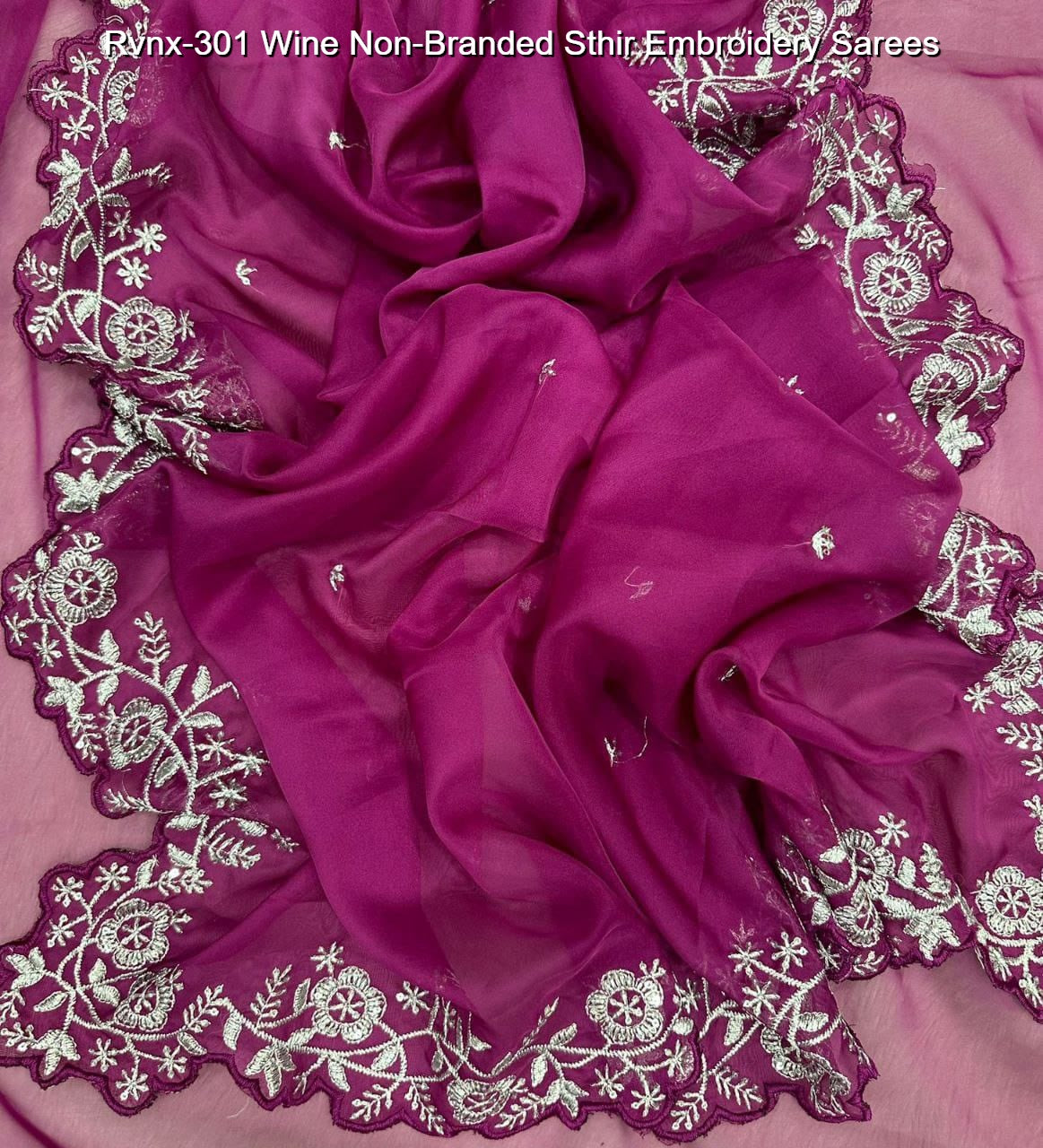 Rvnx-301 Wine Non-Branded Sthir Embroidery Sarees