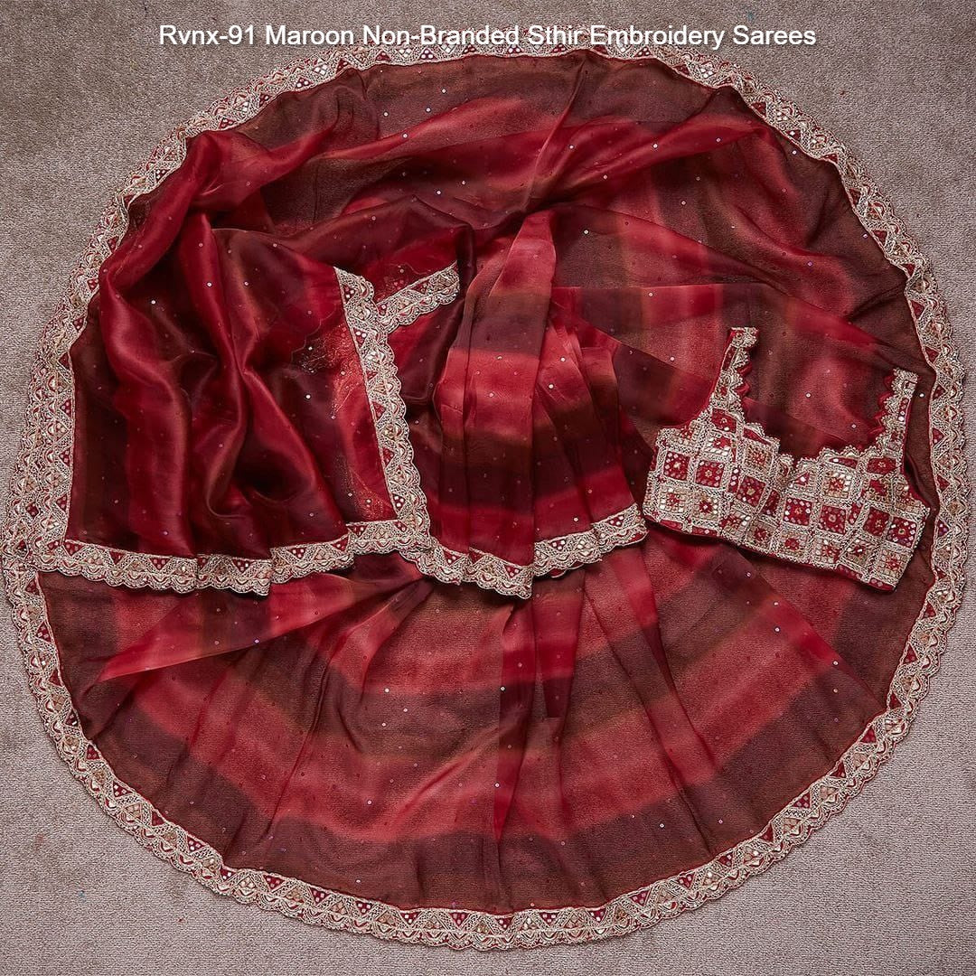 Rvnx-91 Maroon Non-Branded Sthir Embroidery Sarees