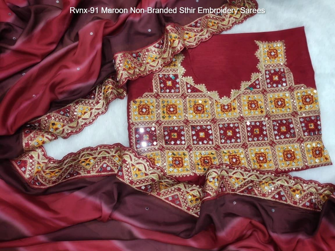 Rvnx-91 Maroon Non-Branded Sthir Embroidery Sarees