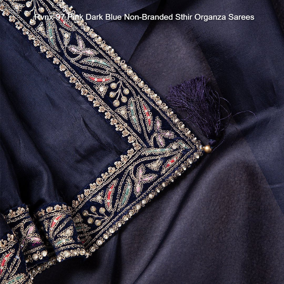 Rvnx-97 Pink Dark Blue Non-Branded Sthir Organza Sarees