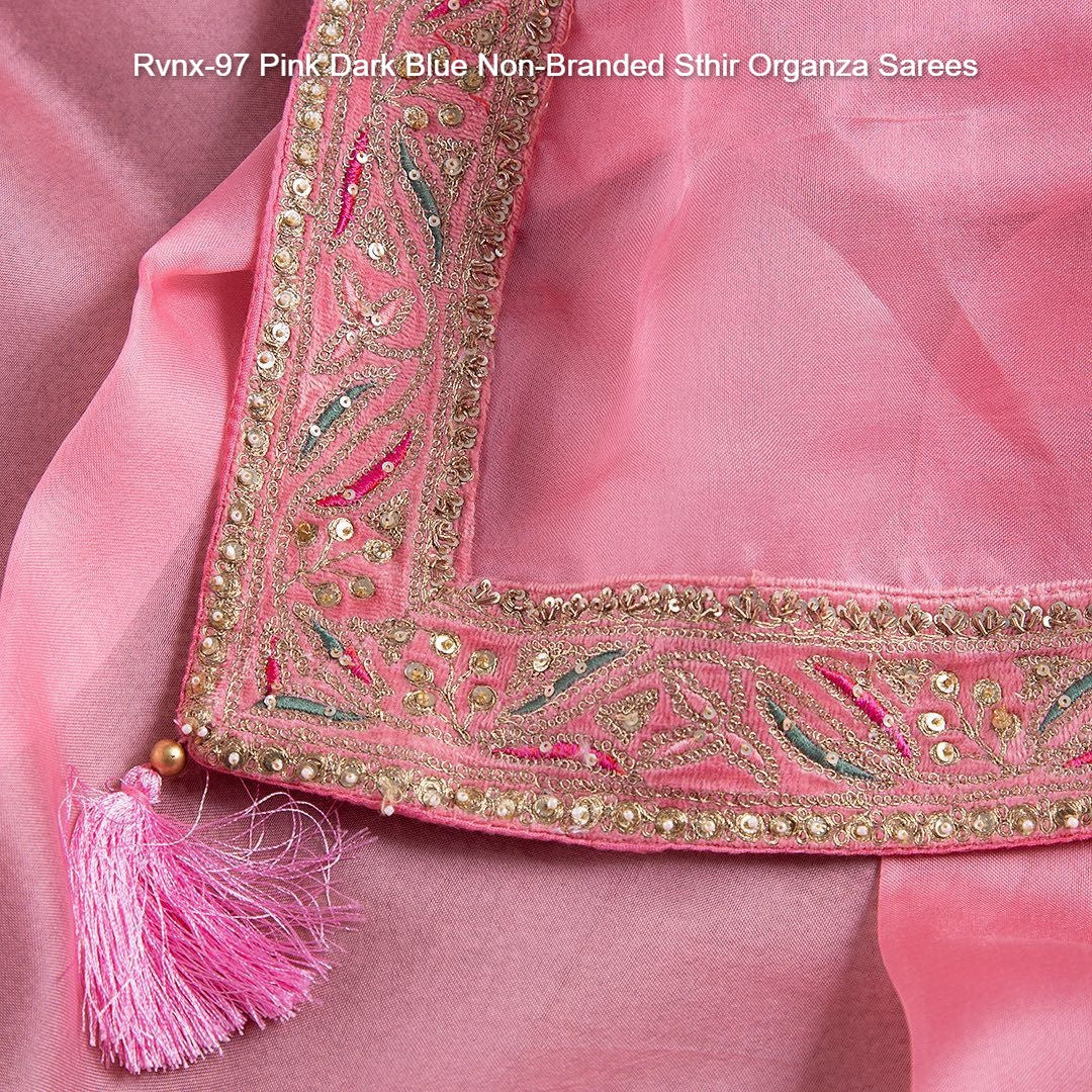 Rvnx-97 Pink Dark Blue Non-Branded Sthir Organza Sarees