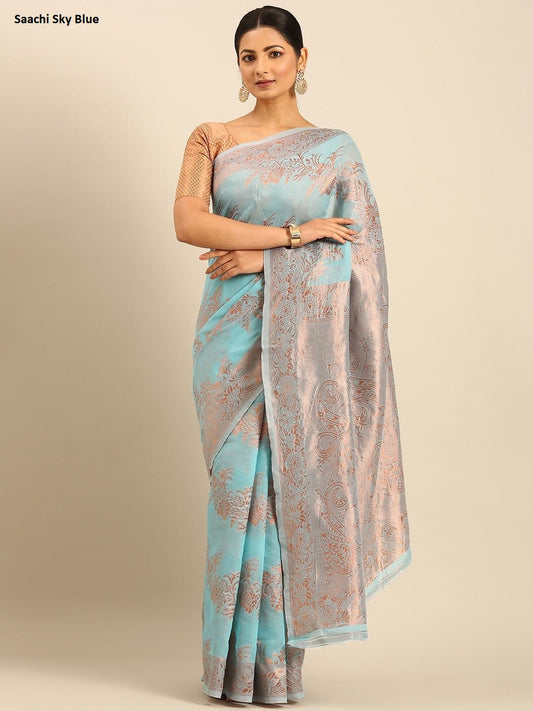 Saachi Sky Blue Bunawat Sarees