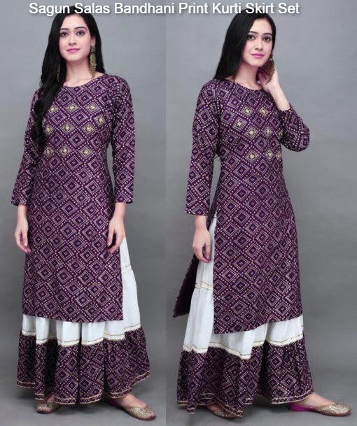 Sagun Salas Bandhani Print Kurti Skirt Set