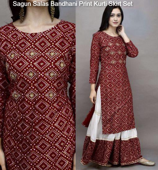 Sagun Salas Bandhani Print Kurti Skirt Set