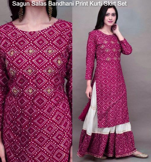 Sagun Salas Bandhani Print Kurti Skirt Set
