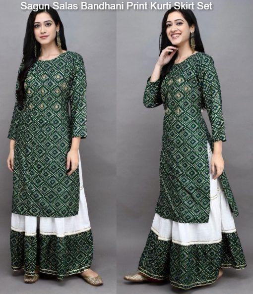 Sagun Salas Bandhani Print Kurti Skirt Set
