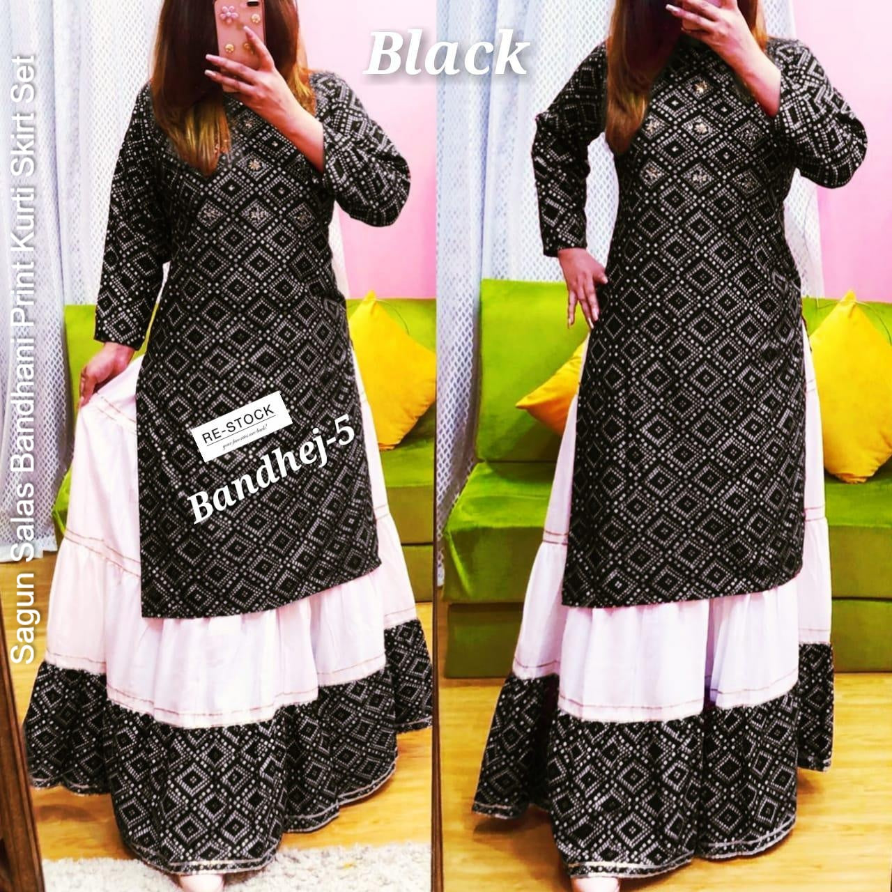 Sagun Salas Bandhani Print Kurti Skirt Set