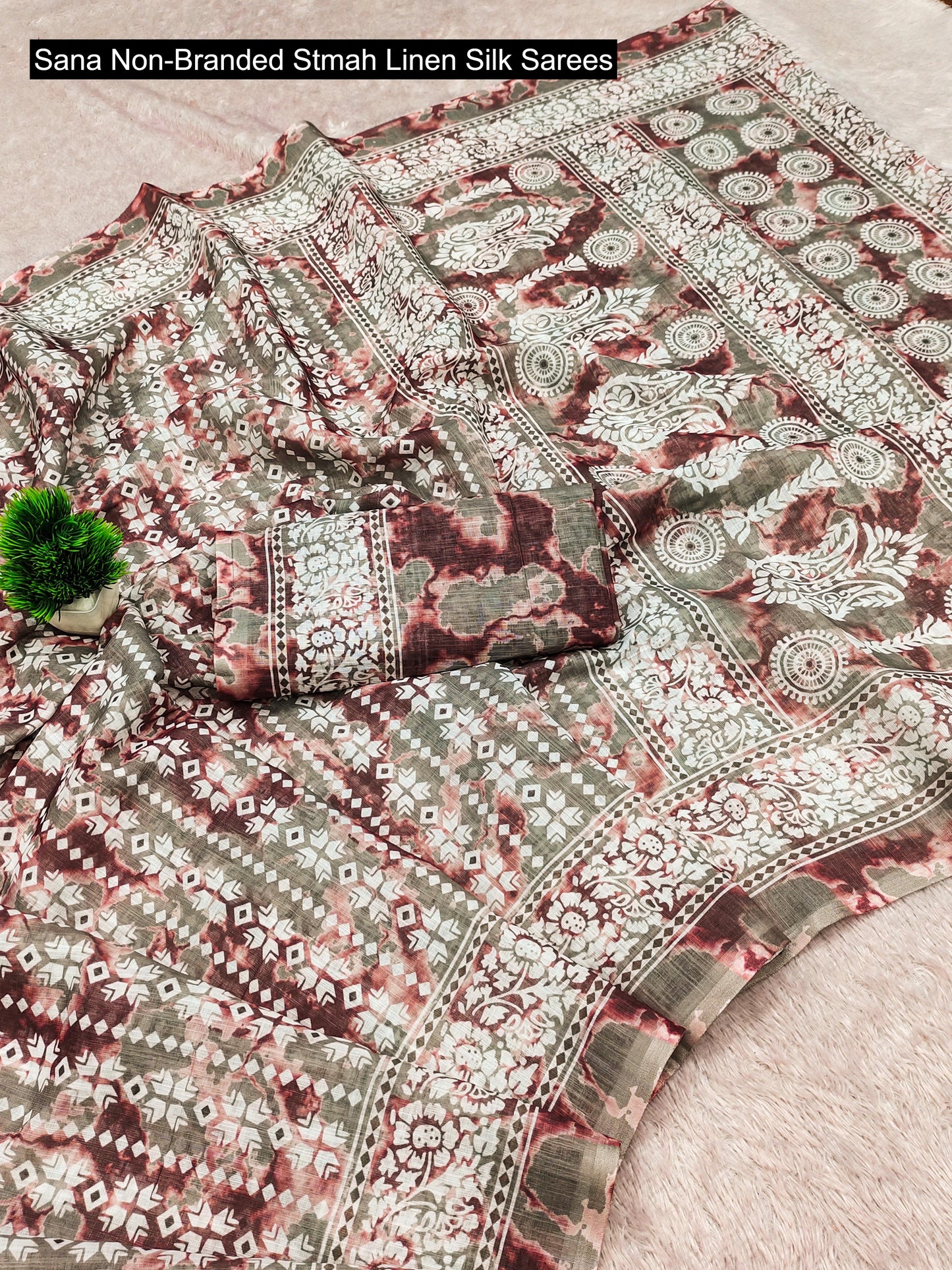 Sana Non-Branded Stmah Linen Silk Sarees