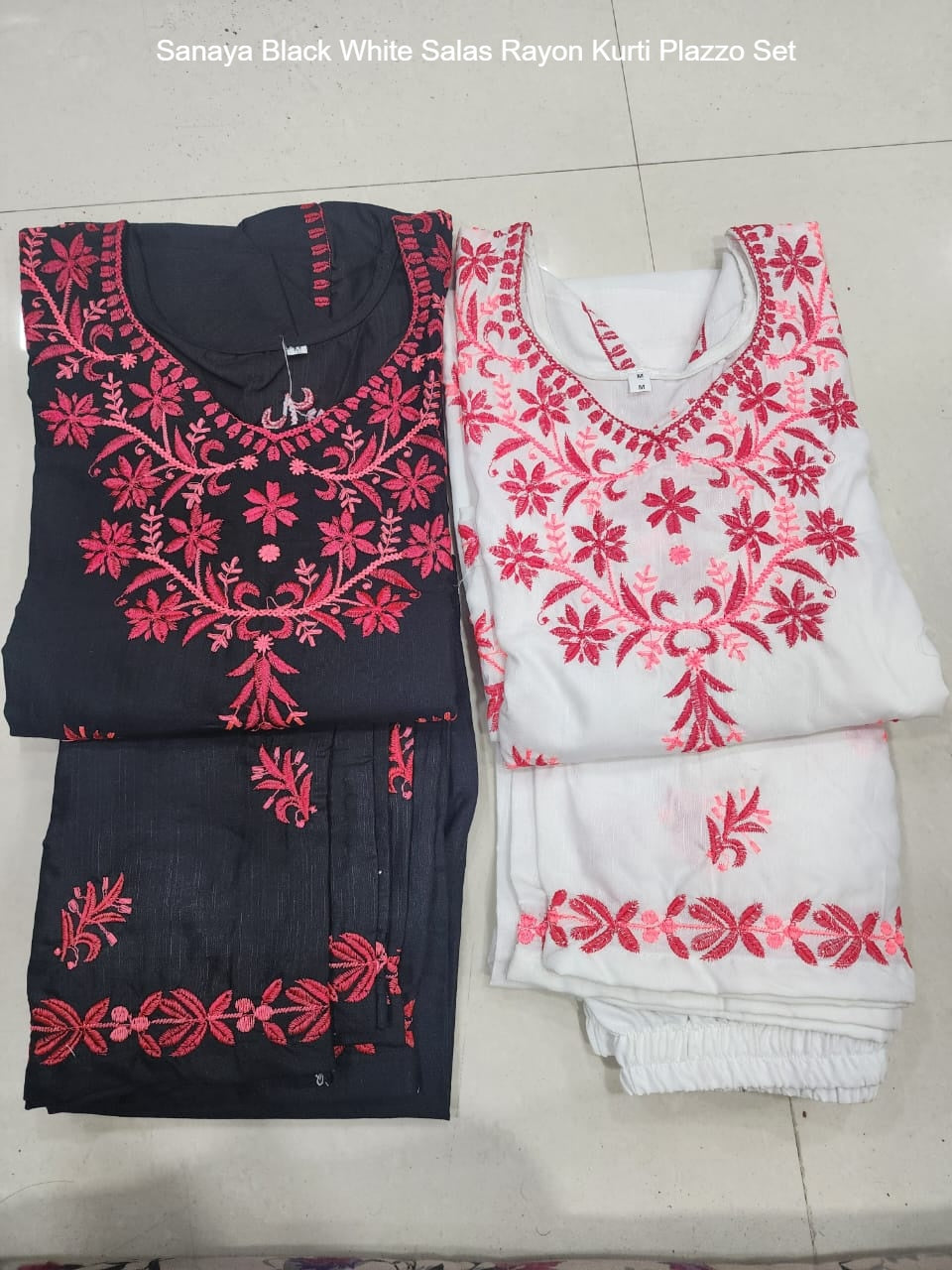 Sanaya Black White Salas Rayon Kurti Plazzo Set