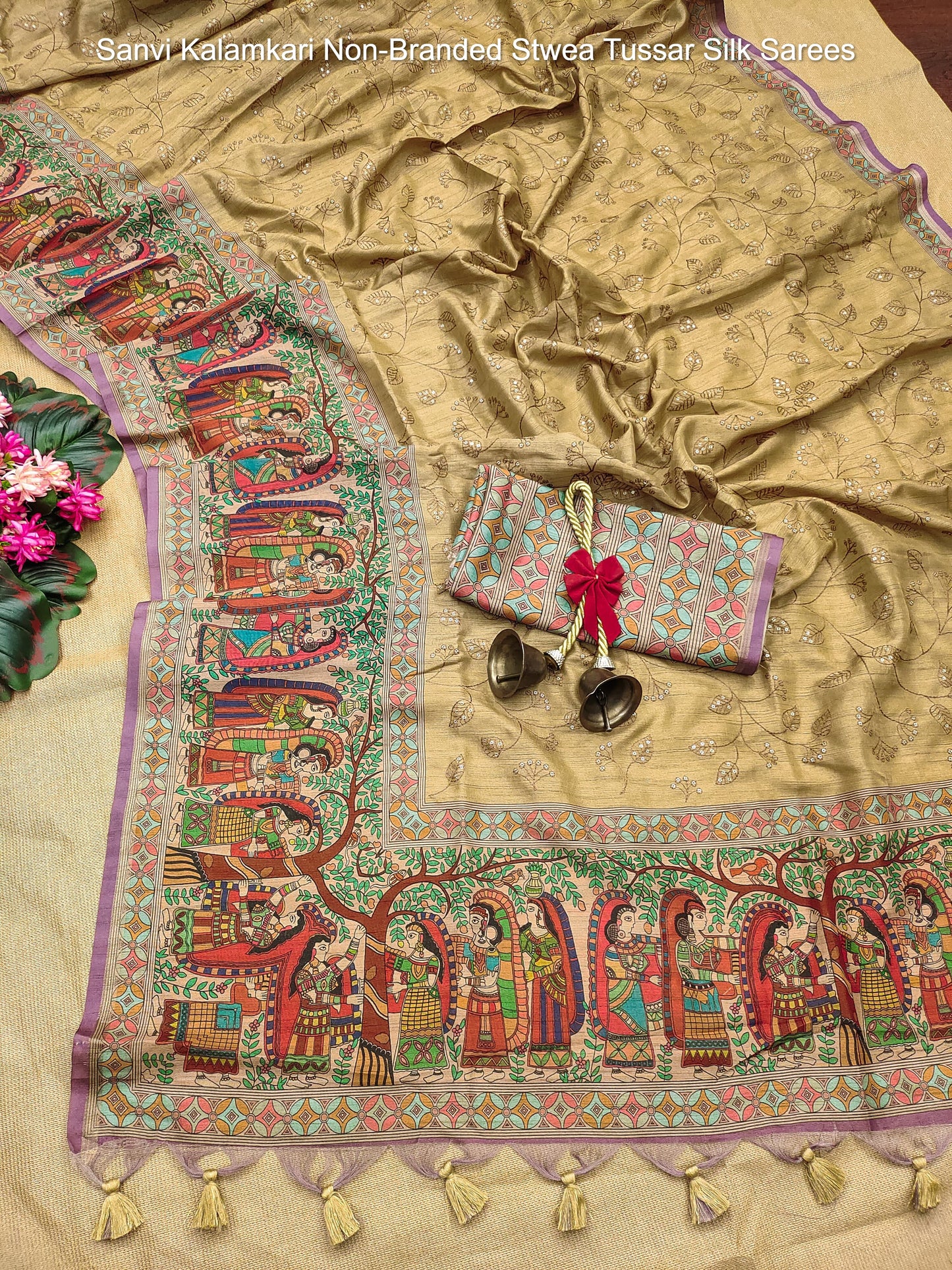 Sanvi Kalamkari Non-Branded Stwea Tussar Silk Sarees