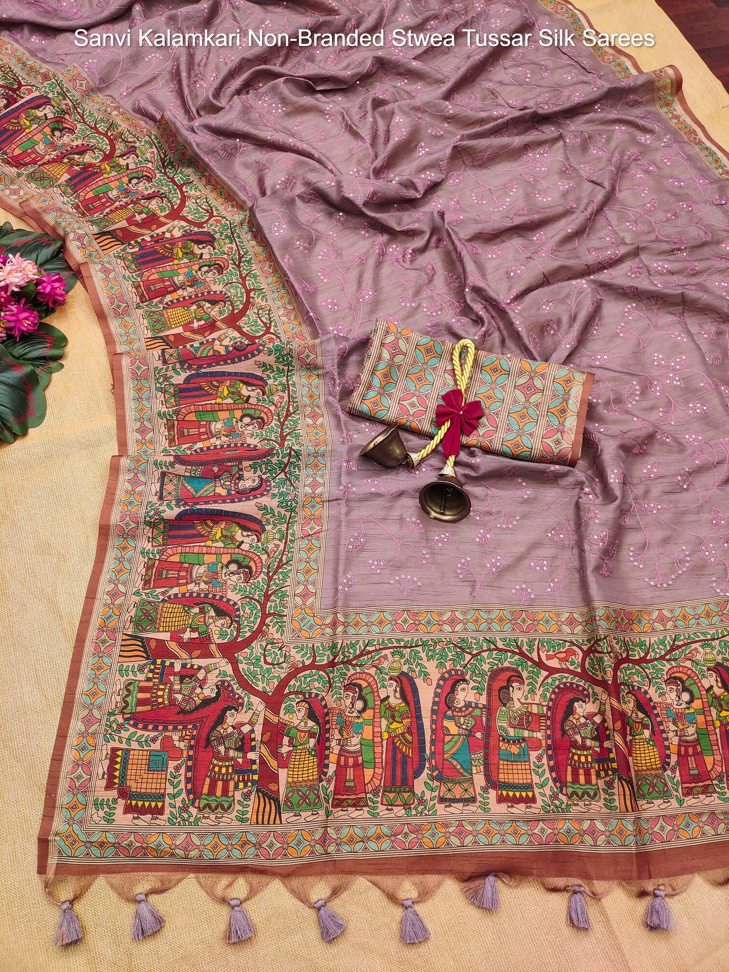 Sanvi Kalamkari Non-Branded Stwea Tussar Silk Sarees