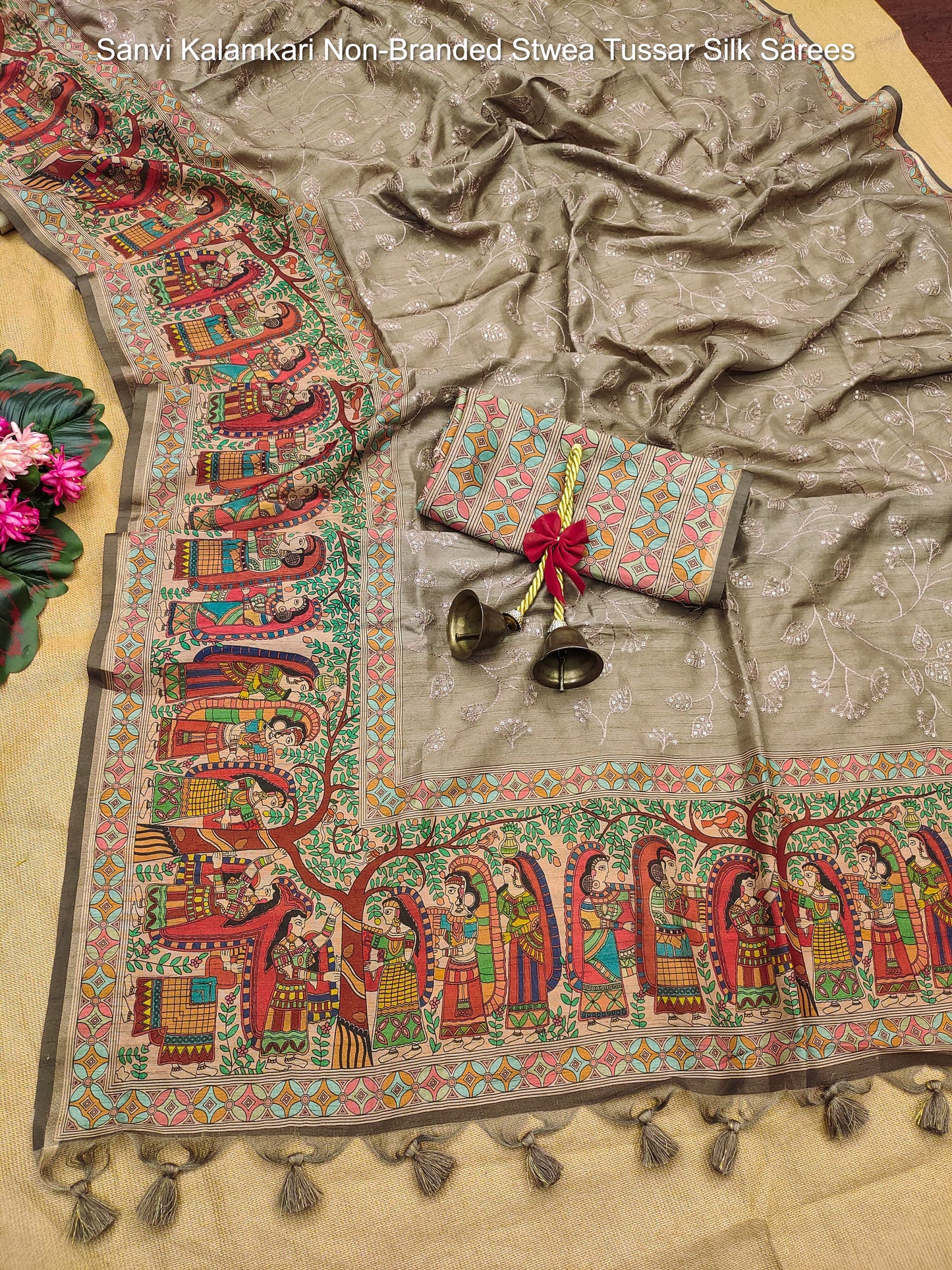 Sanvi Kalamkari Non-Branded Stwea Tussar Silk Sarees