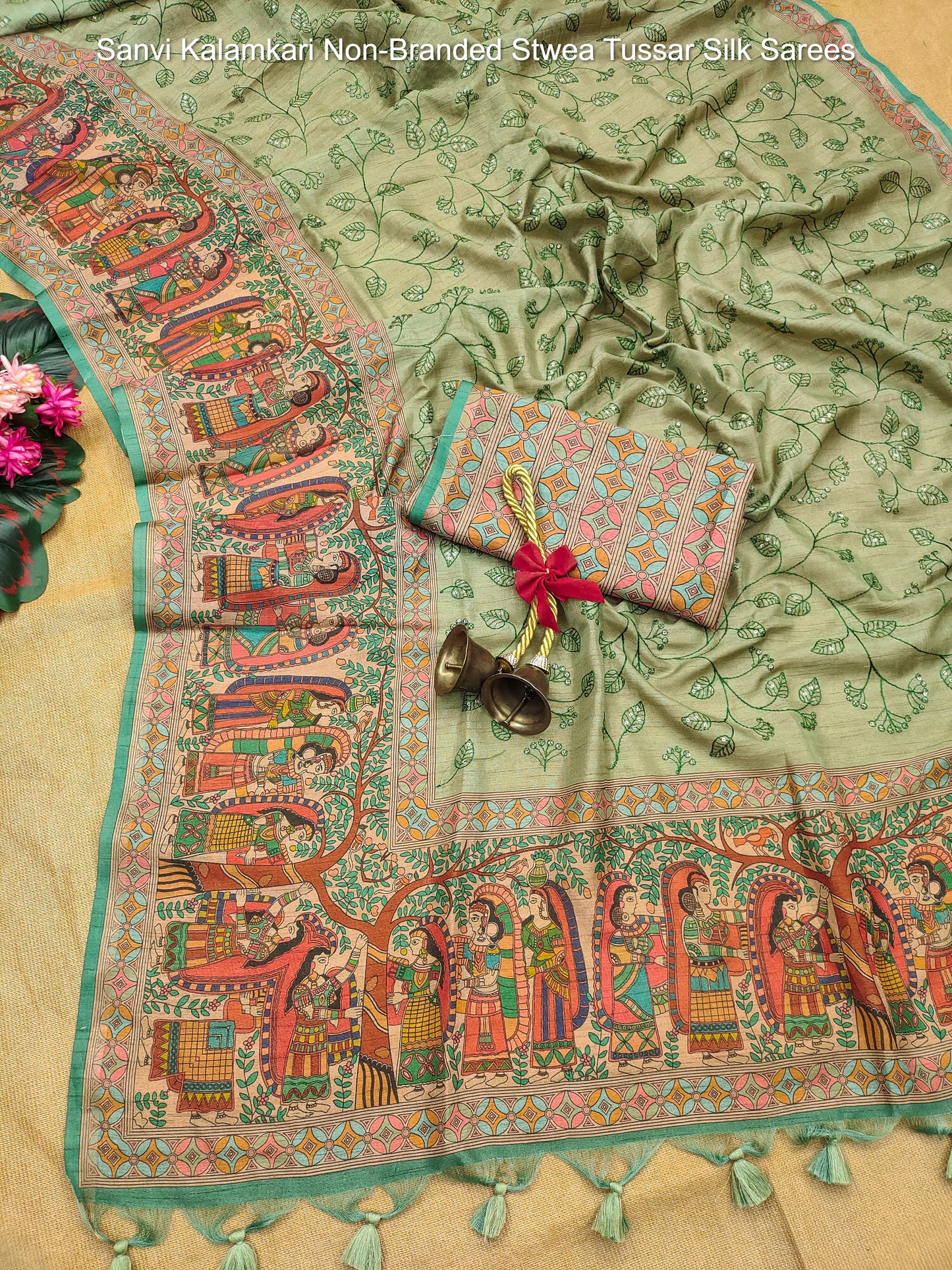 Sanvi Kalamkari Non-Branded Stwea Tussar Silk Sarees