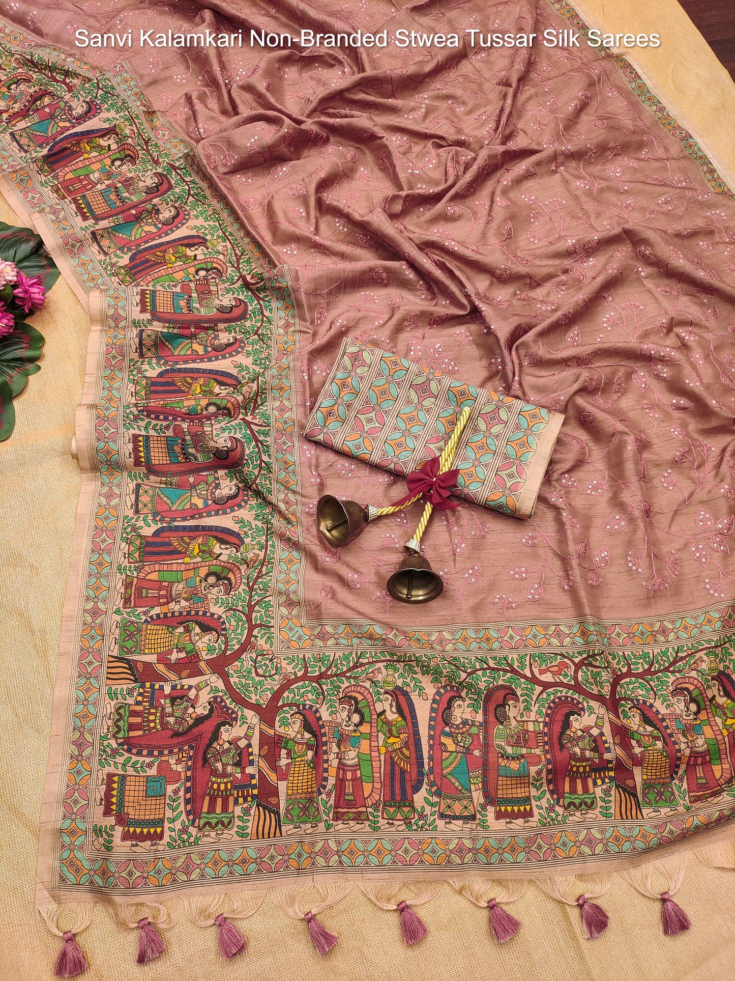 Sanvi Kalamkari Non-Branded Stwea Tussar Silk Sarees