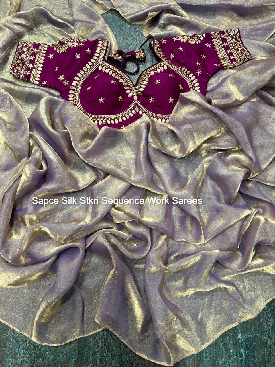 Sapce Silk Stkri Sequence Work Sarees