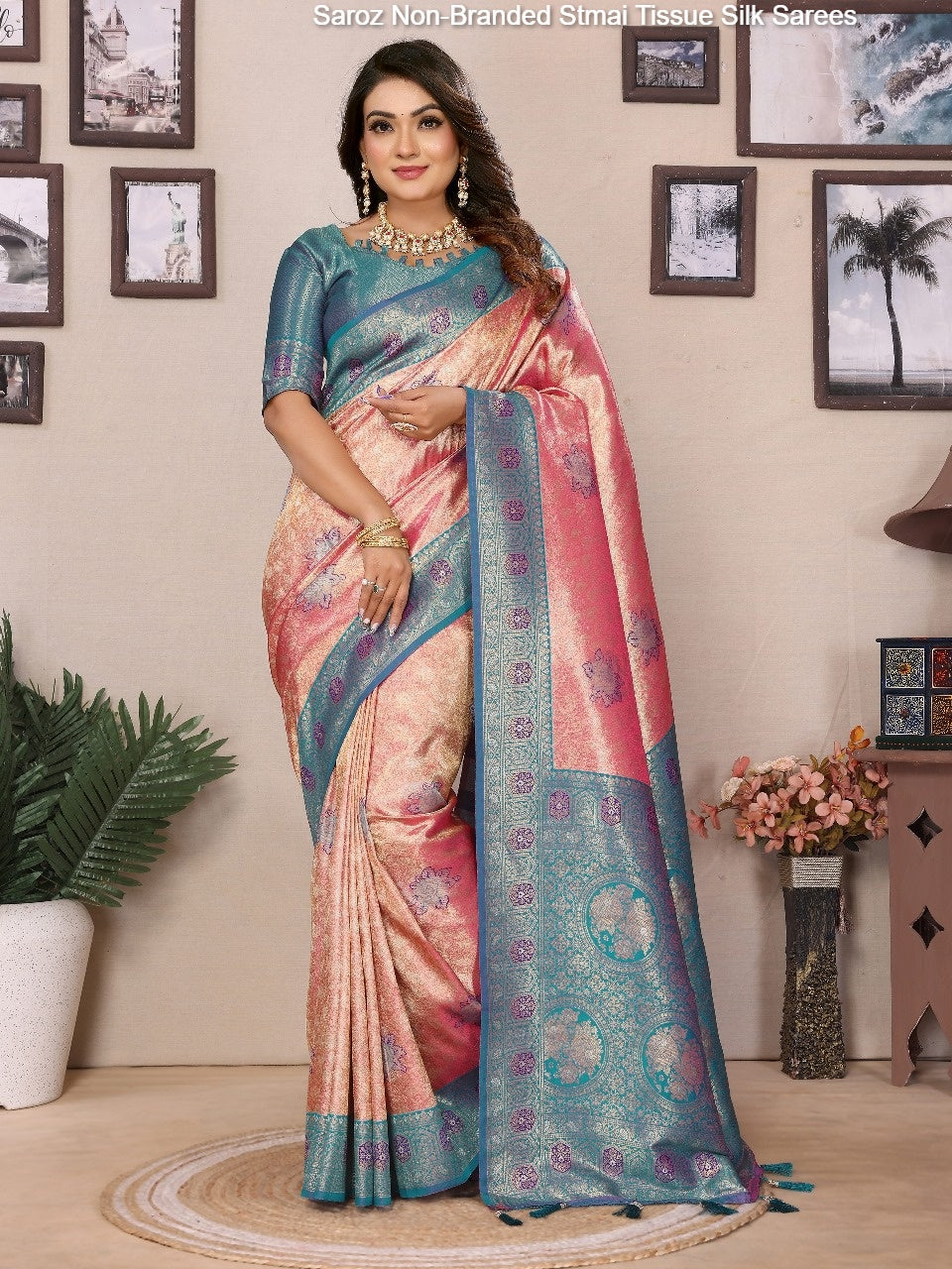 Saroz Non-Branded Stmai Tissue Silk Sarees