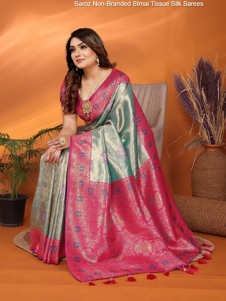 Saroz Non-Branded Stmai Tissue Silk Sarees