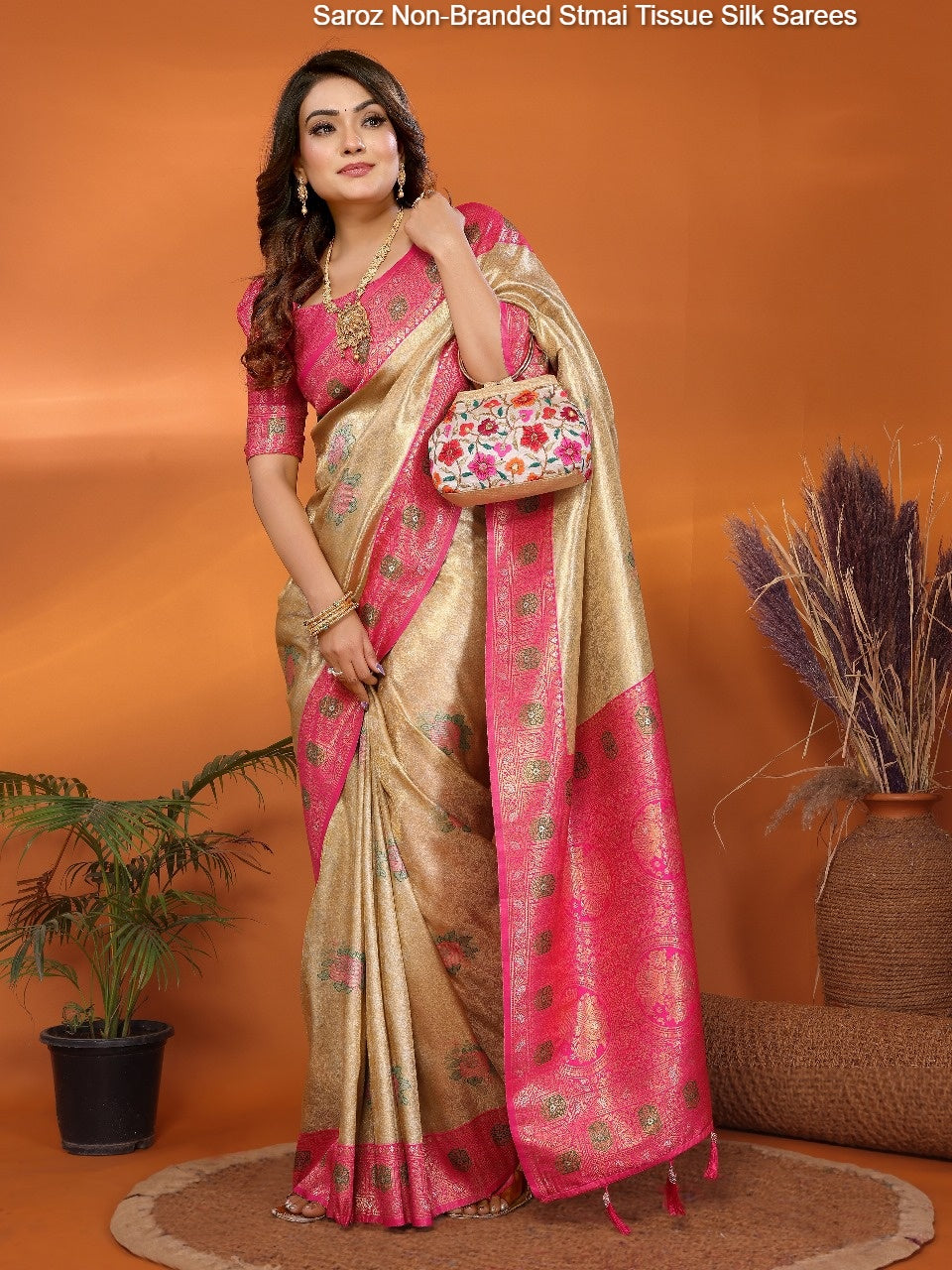 Saroz Non-Branded Stmai Tissue Silk Sarees