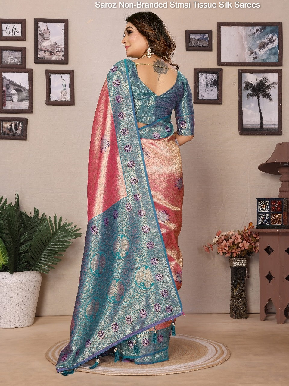 Saroz Non-Branded Stmai Tissue Silk Sarees
