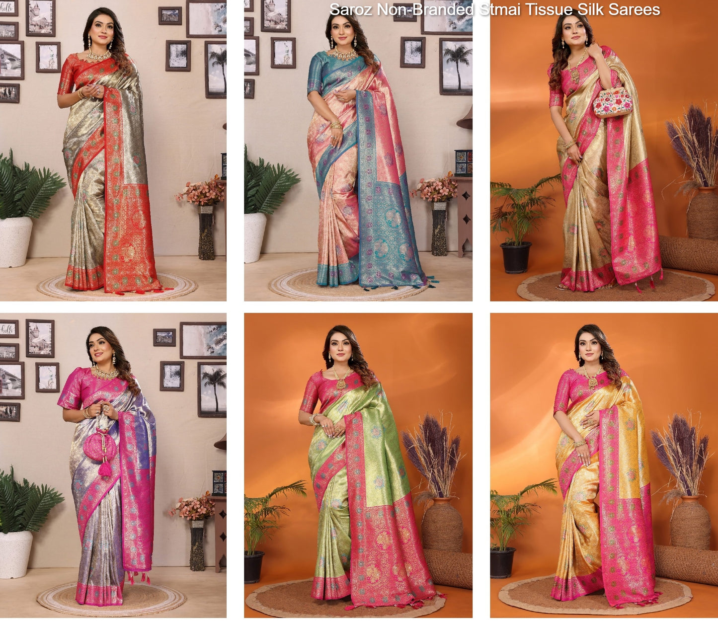 Saroz Non-Branded Stmai Tissue Silk Sarees