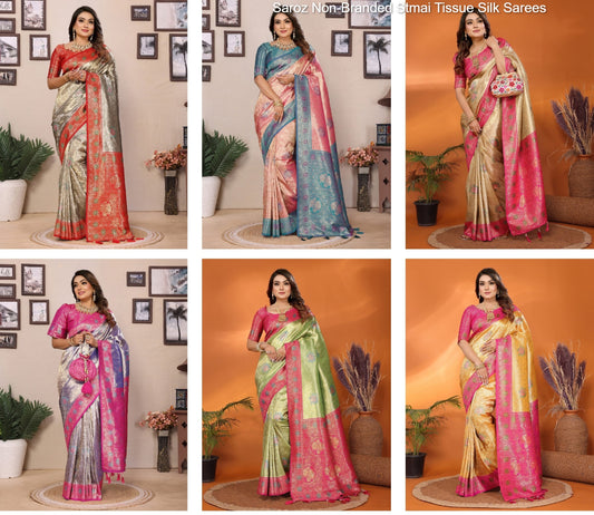 Saroz Non-Branded Stmai Tissue Silk Sarees