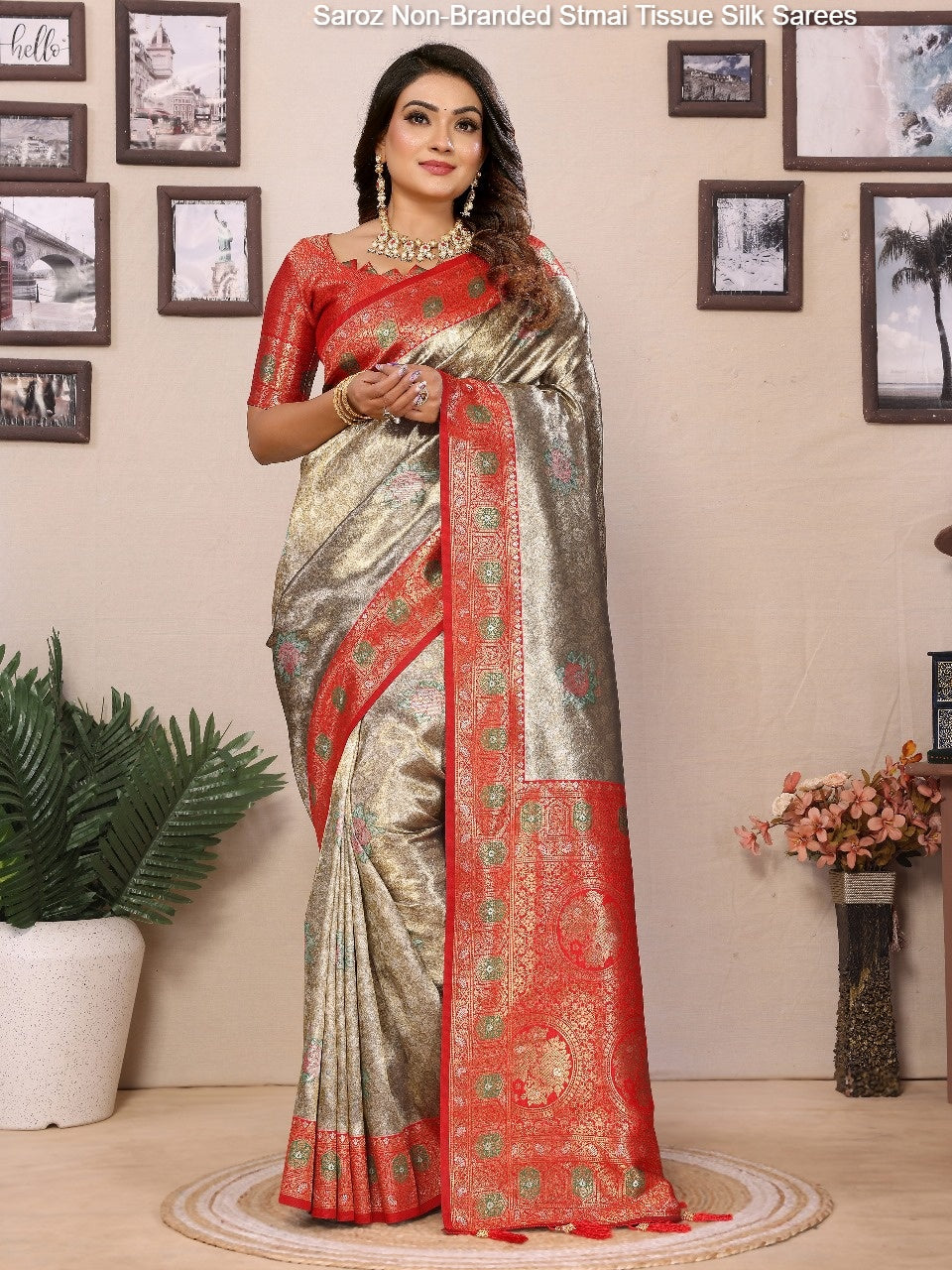 Saroz Non-Branded Stmai Tissue Silk Sarees