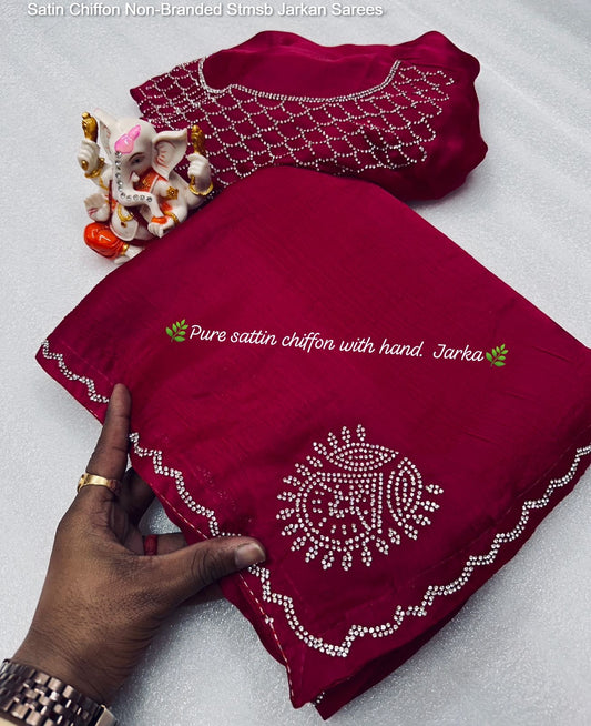 Satin Chiffon Non-Branded Stmsb Jarkan Sarees