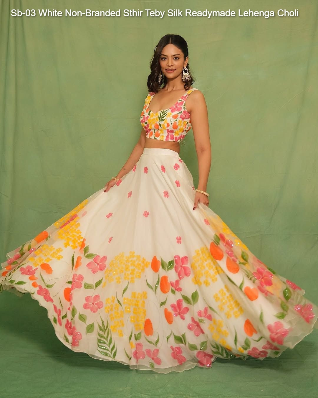 Sb-03 White Non-Branded Sthir Teby Silk Readymade Lehenga Choli