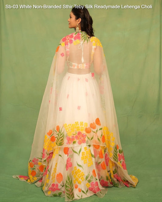 Sb-03 White Non-Branded Sthir Teby Silk Readymade Lehenga Choli