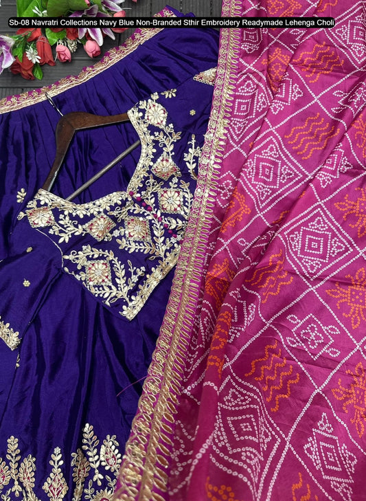 Sb-08 Navratri Collections Navy Blue Non-Branded Sthir Embroidery Readymade Lehenga Choli