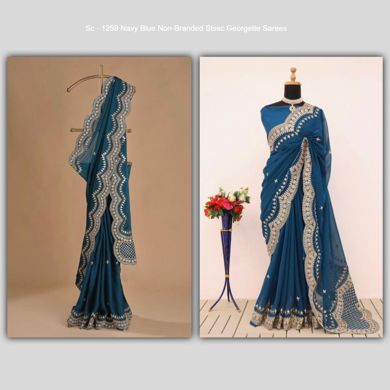 Sc - 1259 Navy Blue Non-Branded Stssc Georgette Sarees