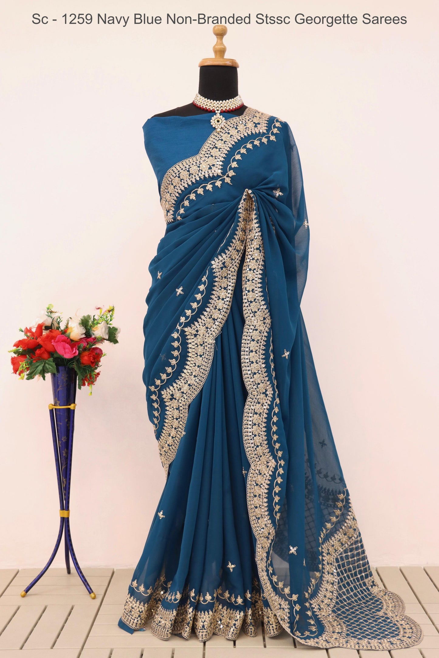 Sc - 1259 Navy Blue Non-Branded Stssc Georgette Sarees