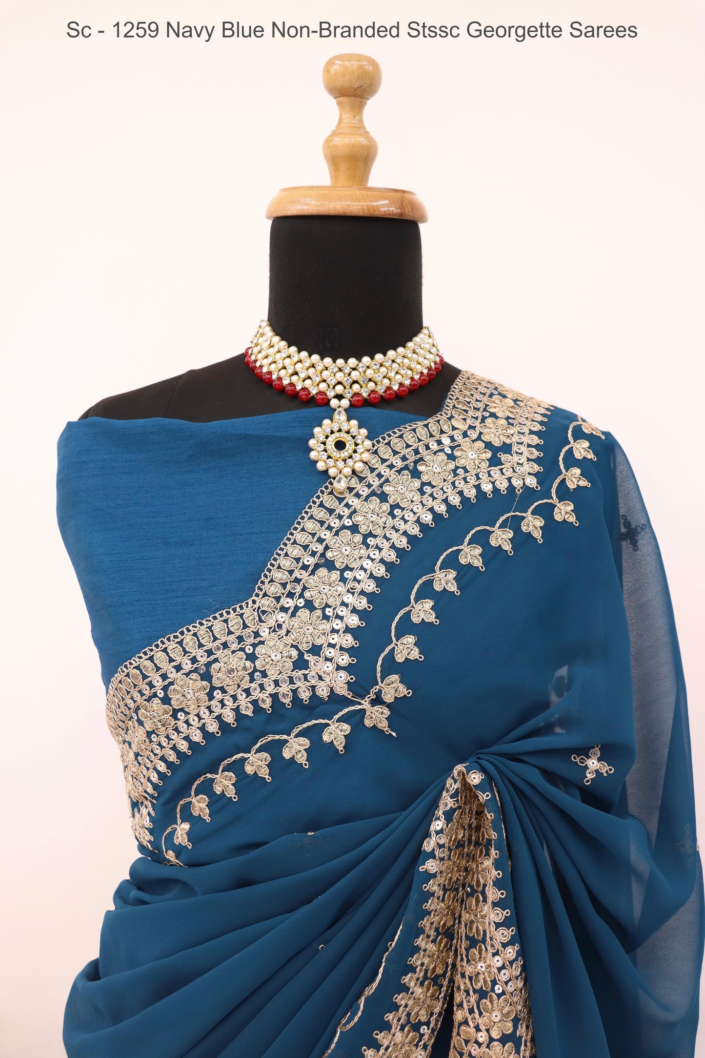 Sc - 1259 Navy Blue Non-Branded Stssc Georgette Sarees
