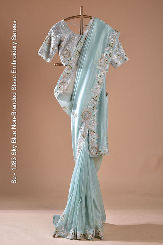 Sc - 1283 Sky Blue Non-Branded Stssc Embroidery Sarees