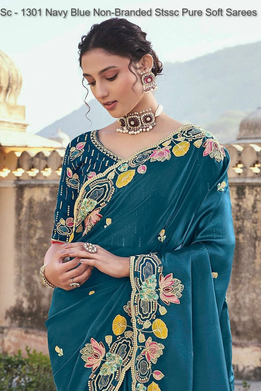 Sc - 1301 Navy Blue Non-Branded Stssc Pure Soft Sarees