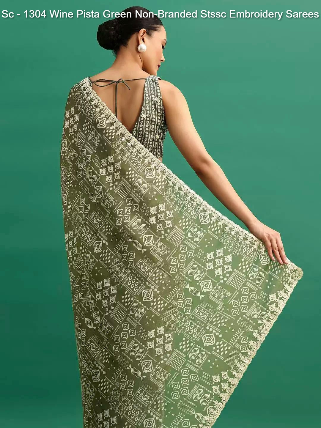 Sc - 1304 Wine Pista Green Non-Branded Stssc Embroidery Sarees