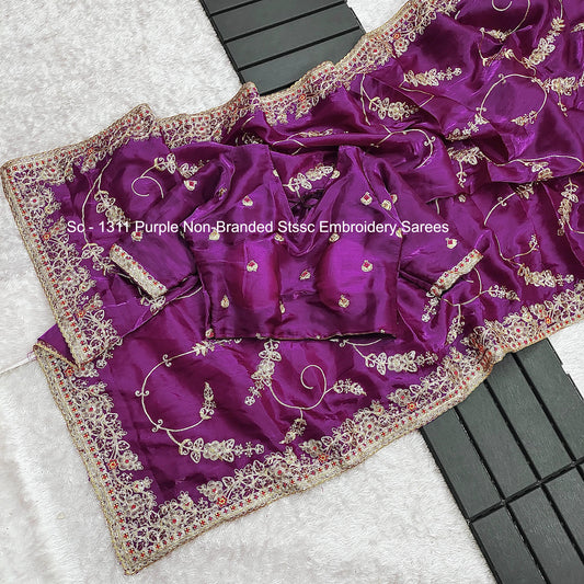 Sc - 1311 Purple Non-Branded Stssc Embroidery Sarees