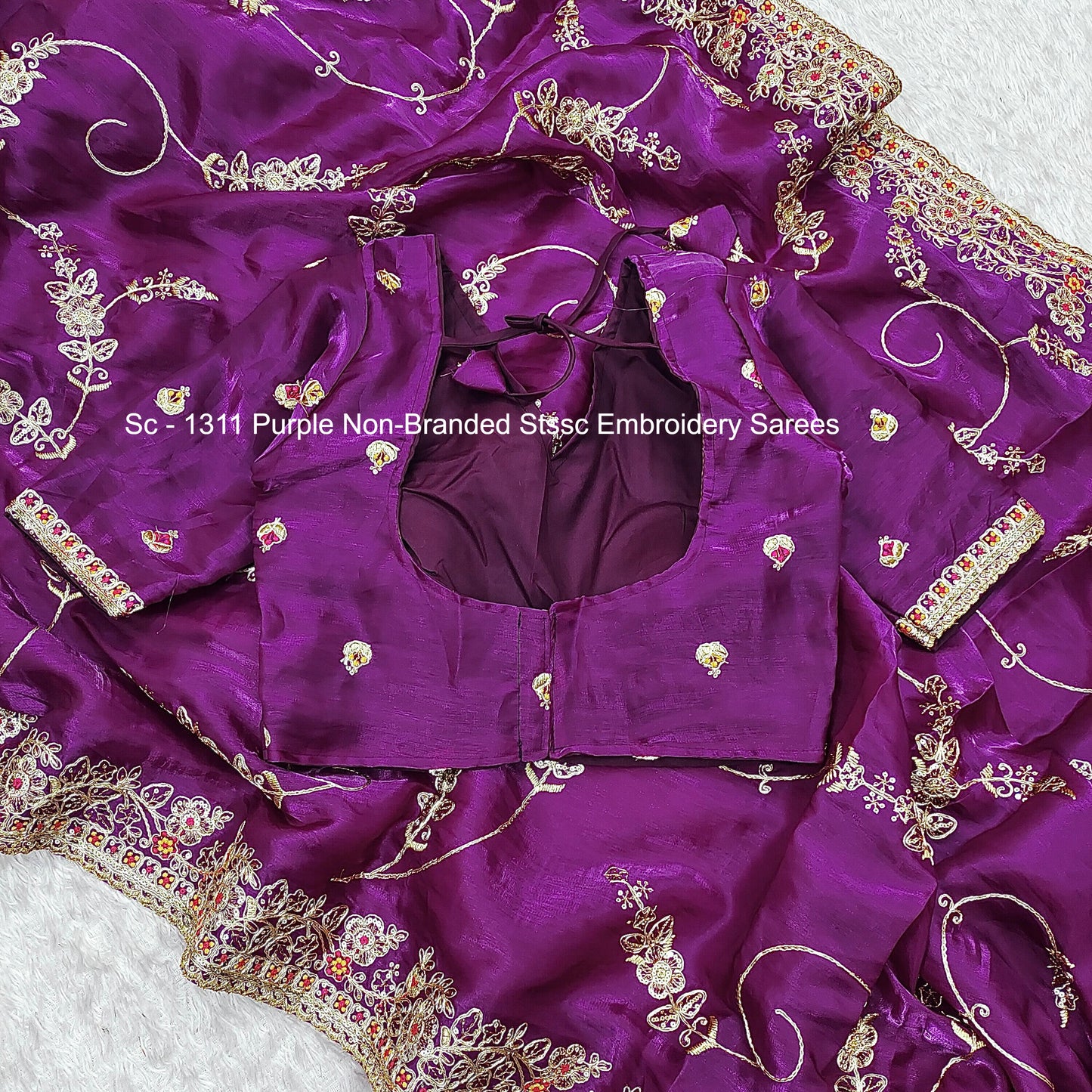 Sc - 1311 Purple Non-Branded Stssc Embroidery Sarees