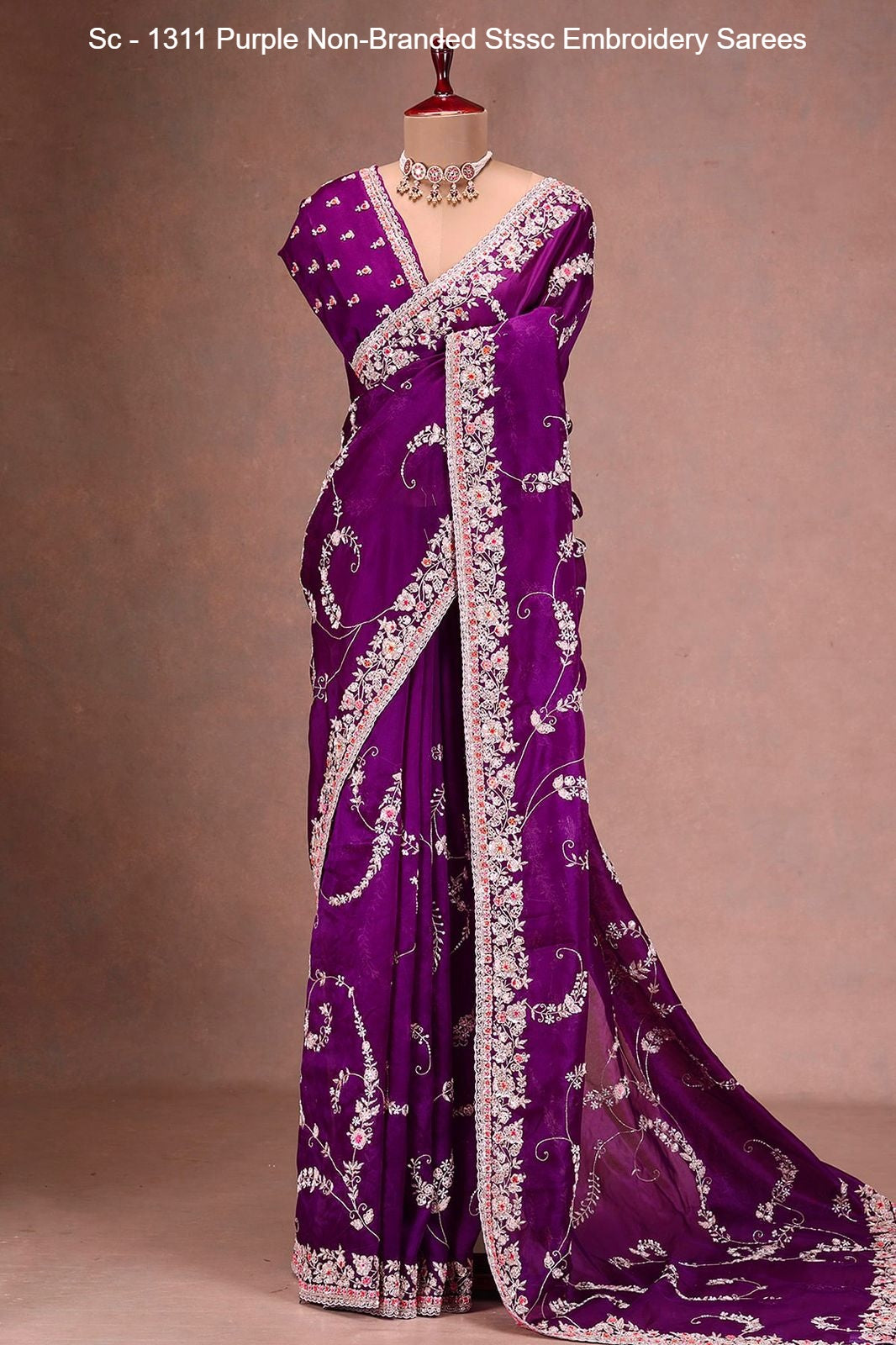 Sc - 1311 Purple Non-Branded Stssc Embroidery Sarees