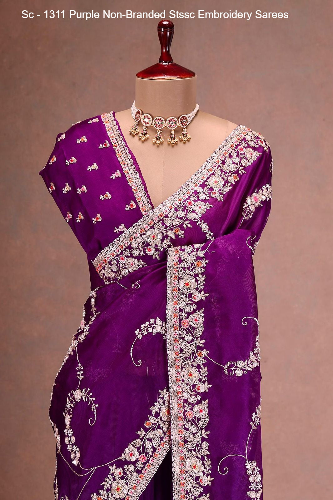 Sc - 1311 Purple Non-Branded Stssc Embroidery Sarees