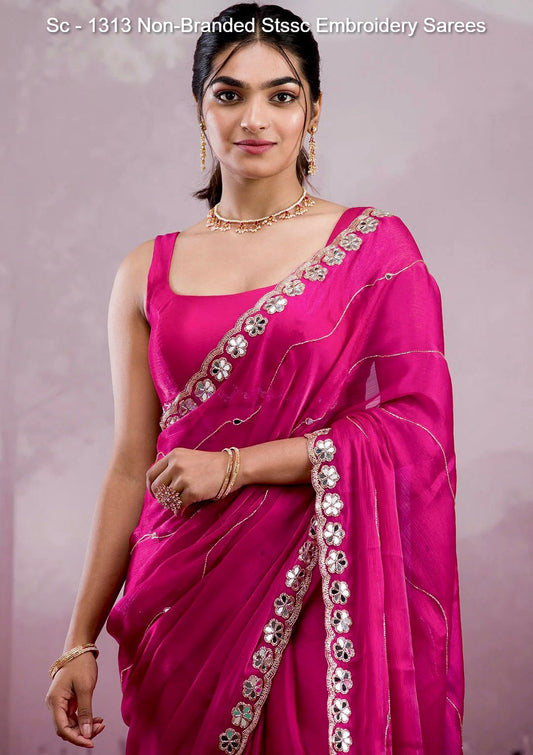 Sc - 1313 Non-Branded Stssc Embroidery Sarees