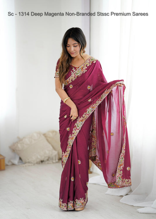 Sc - 1314 Deep Magenta Non-Branded Stssc Premium Sarees
