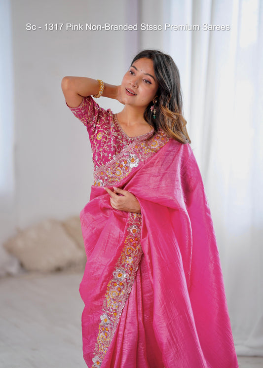 Sc - 1317 Pink Non-Branded Stssc Premium Sarees