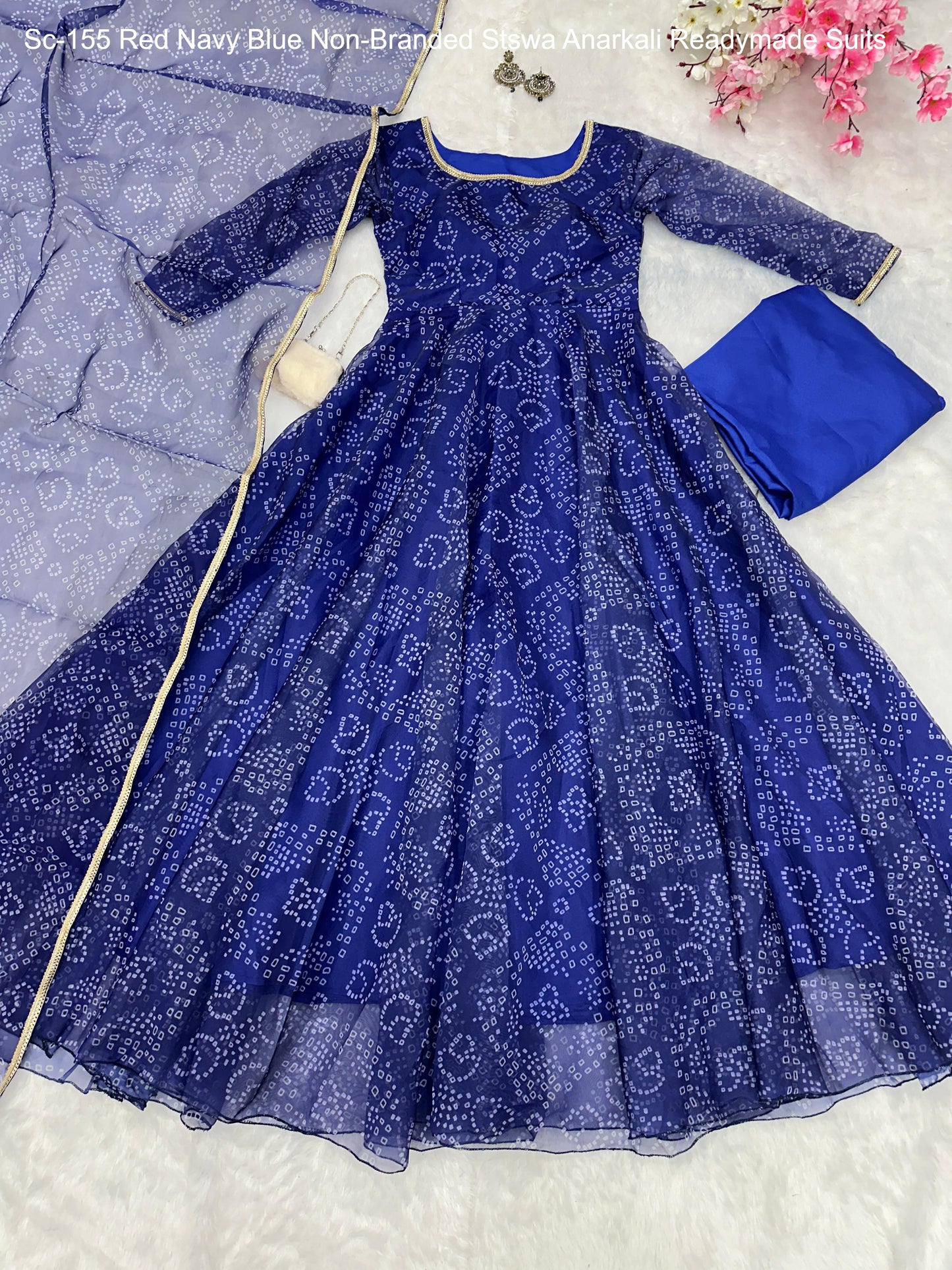 Sc-155 Red Navy Blue Non-Branded Stswa Anarkali Readymade Suits